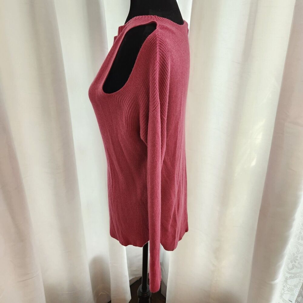 New Express Cold Shoulder Sweater Womens Medium Pink Ribbed Lightweight Soft - Picture 4 of 10